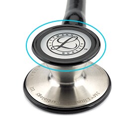 Le cercle cyan est le diaphragme qui recouvre la cloche du stéthoscope 3M Littmann Cardiology III.