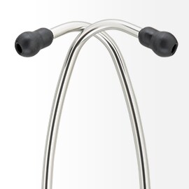 Bras de stéthoscope 3M Littmann se croisant avec des écouteurs noirs aux extrémités.